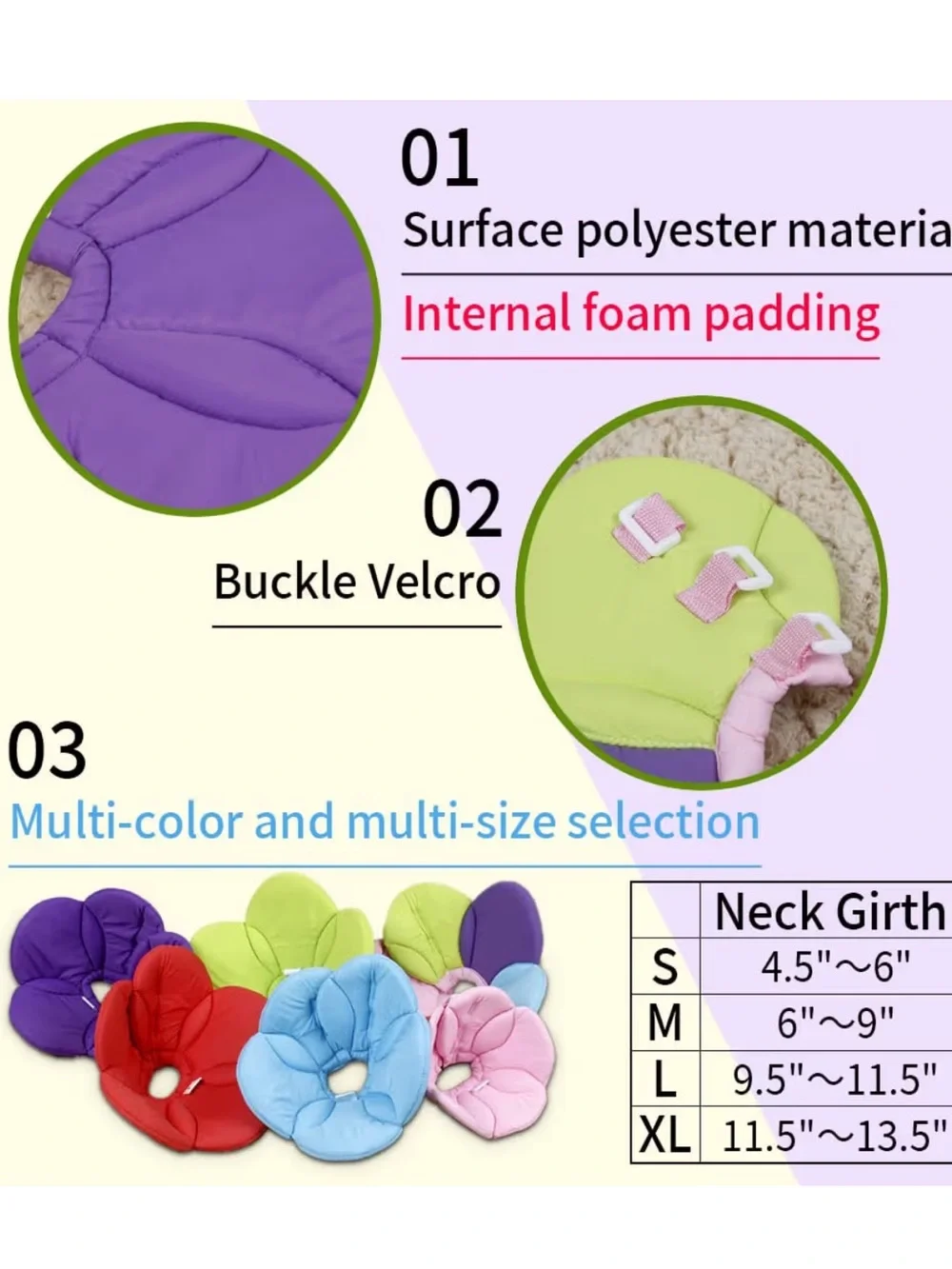 Recovery Pet Flower Fabric Plush Cone Collar Size Small
